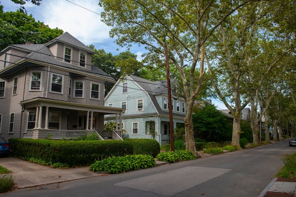 Historic buildings on Beals Street in the Coolidge Corner of Brookline near Boston, Massachusetts, MA, USA. John Fitzgerald Kennedy National Historic Site NHS is located on this street.
