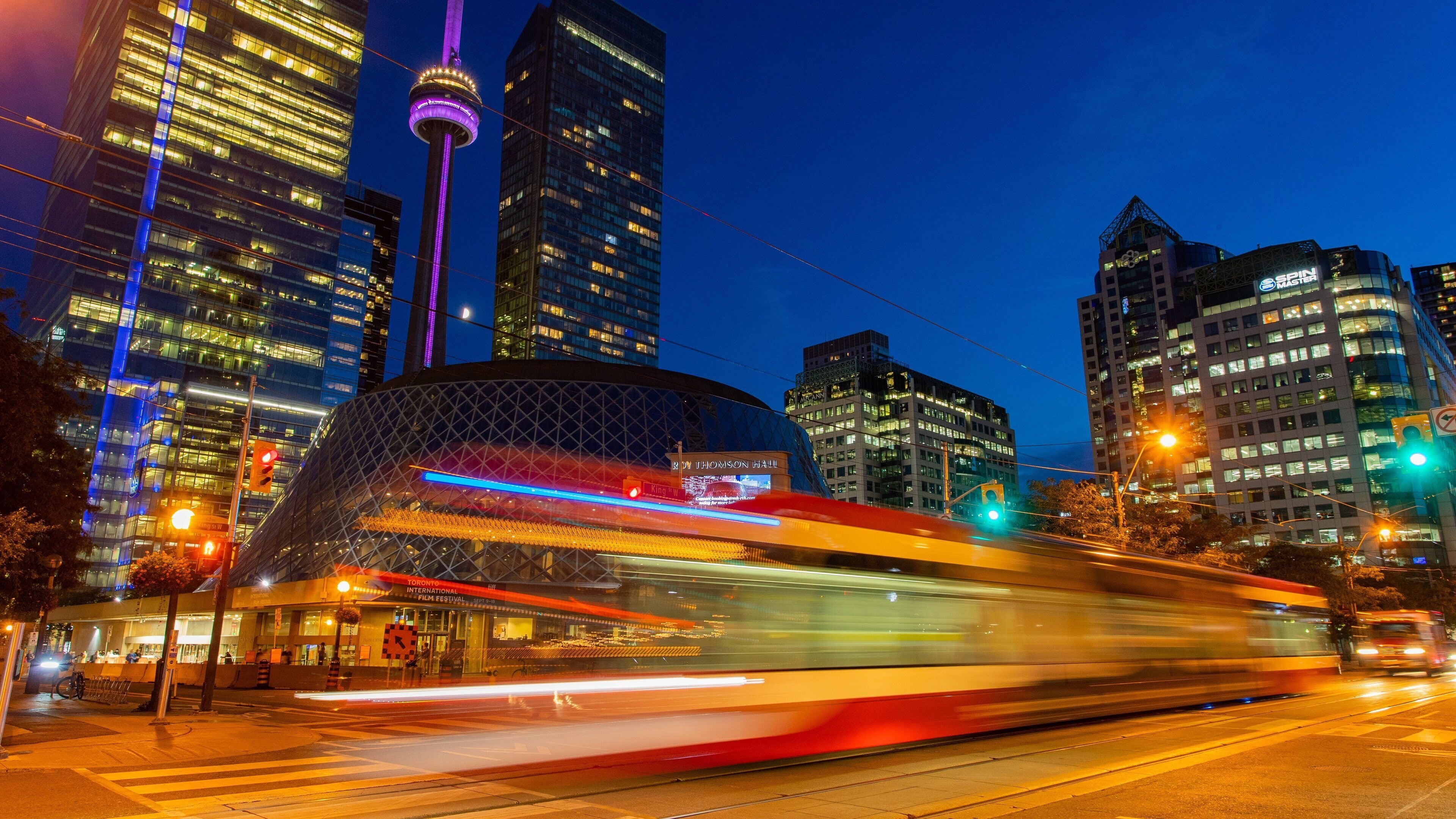 Toronto Entertainment District featuring a city and night scenes