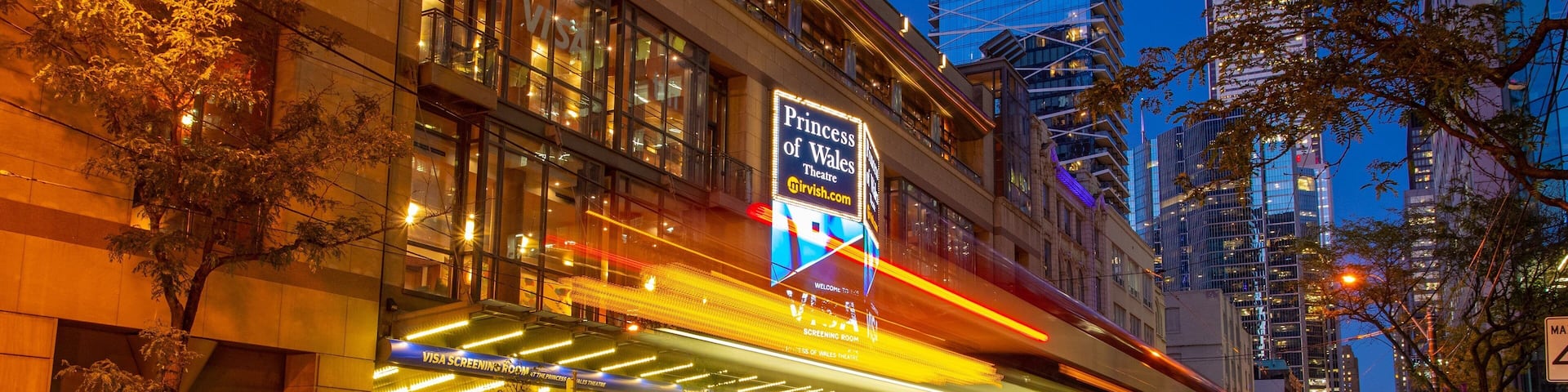 Toronto Entertainment District showing night scenes and a city