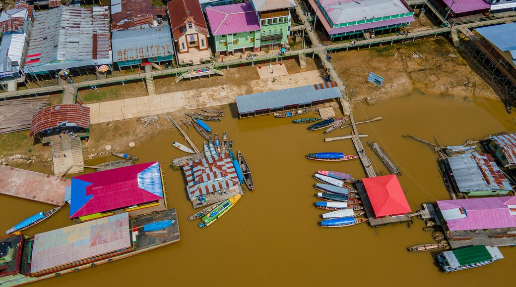 Aerial View of Vibrant Waterfront Community in the Amazon Region of South America