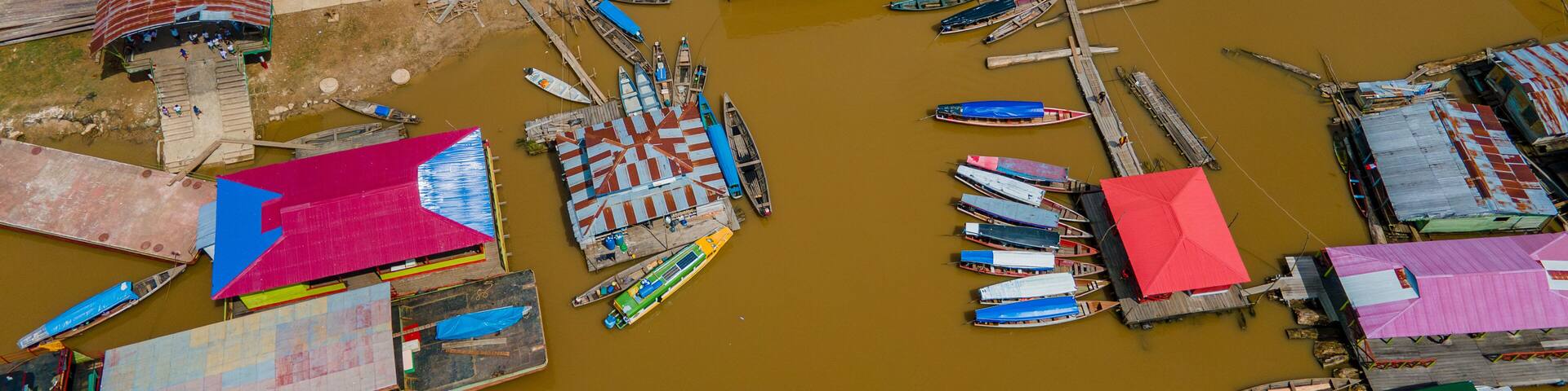 Aerial View of Vibrant Waterfront Community in the Amazon Region of South America