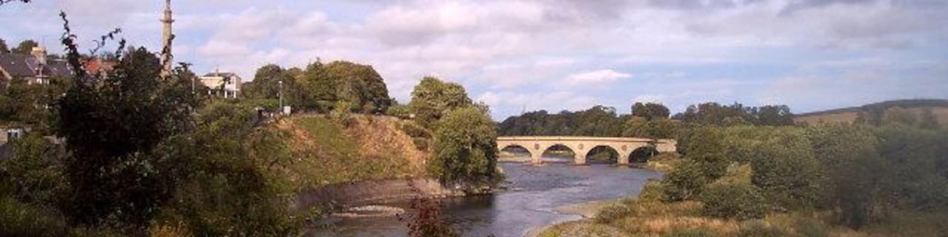 Coldstream bridge. Coldstream bridge from the north bank of the Tweed