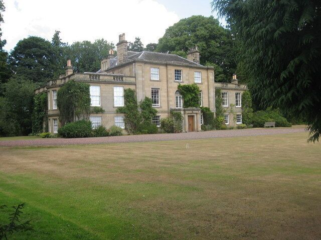 Bughtrig. Bughtrig means farm on a ridge. The present Georgian house was built between 1780 to 1790. The matching East and West Wings were added later, probably in the mid 19th century. The gardens are open to the public.