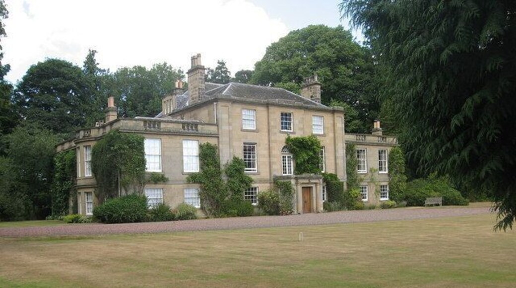 Bughtrig. Bughtrig means farm on a ridge. The present Georgian house was built between 1780 to 1790. The matching East and West Wings were added later, probably in the mid 19th century. The gardens are open to the public.