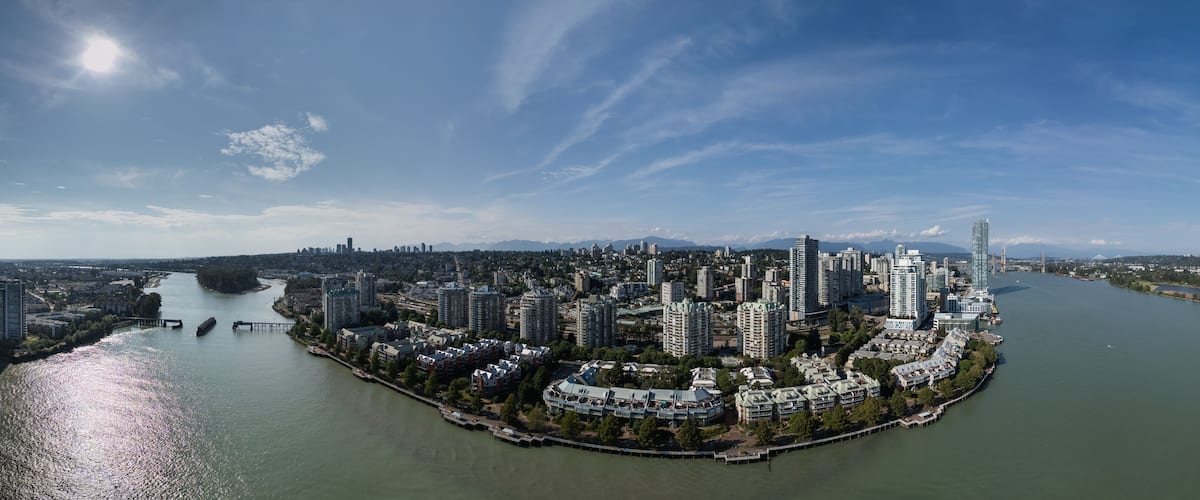 Scenic Cityscape View with River and Skyscrapers. Vancouver, BC, Canada.