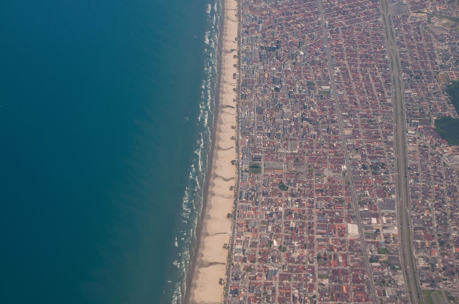 Aerial view of the beach of Mongagua, Brazil