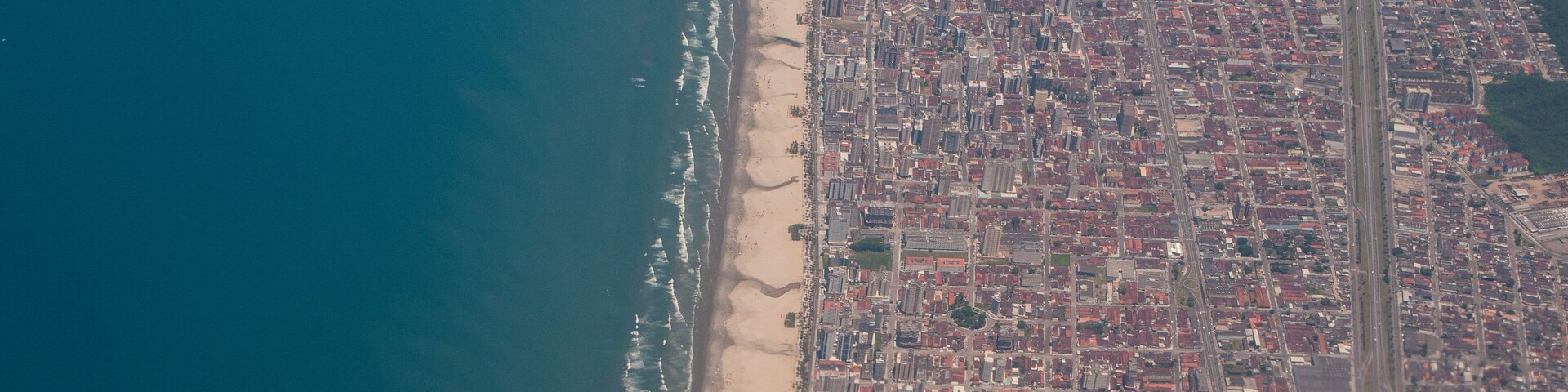 Aerial view of the beach of Mongagua, Brazil