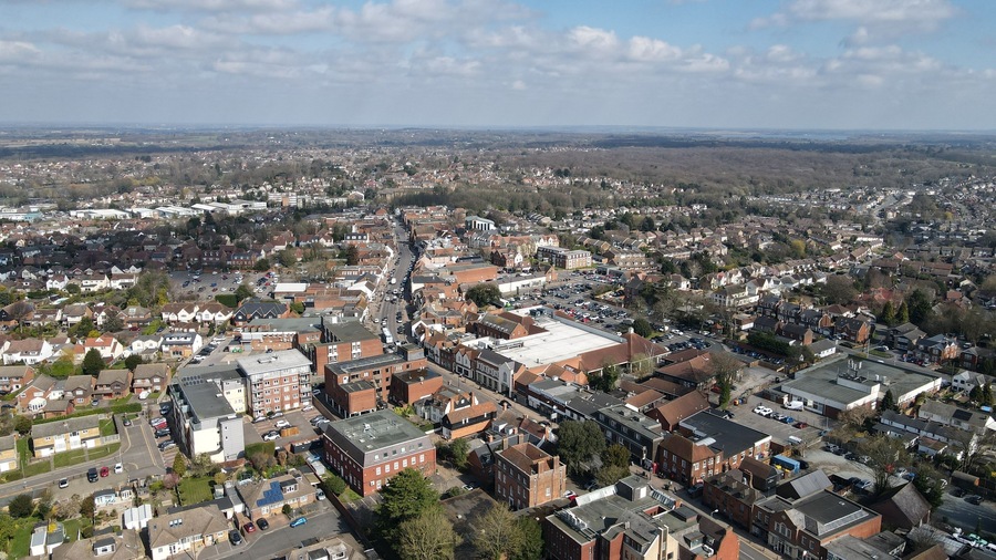 .Billericay Essex UK town centre High street done Aerial