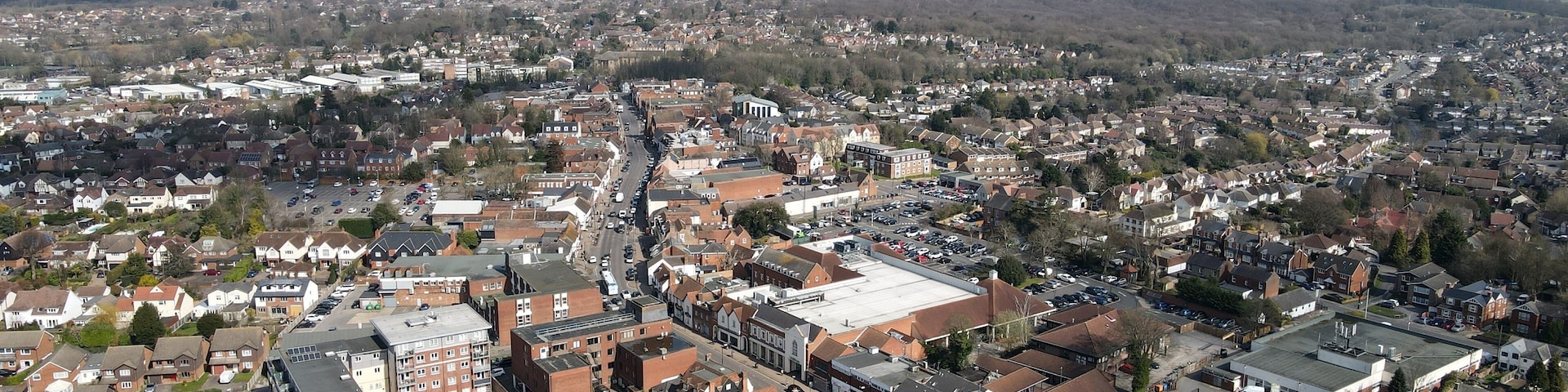 .Billericay Essex UK town centre High street done Aerial