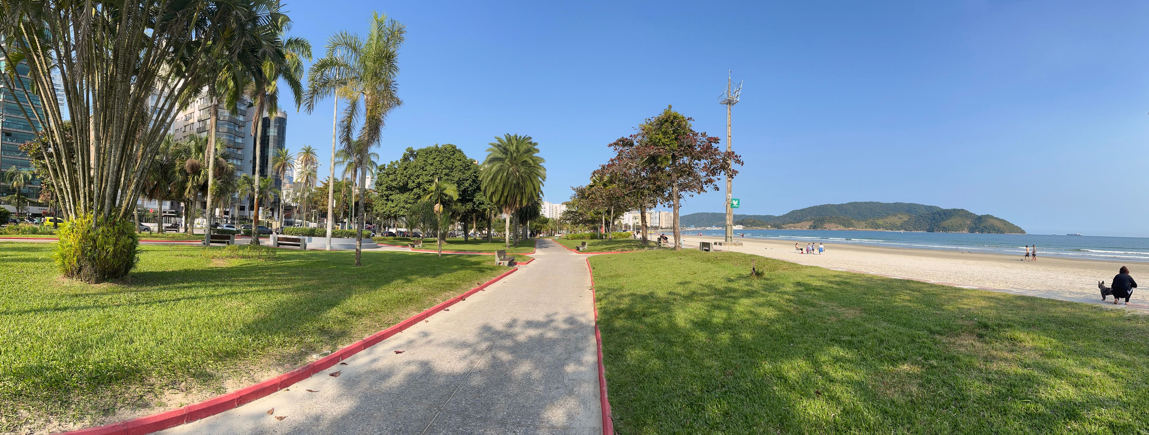 Santos, Brazil. Aparecida Beach, panoramic view from the waterfront gardens.