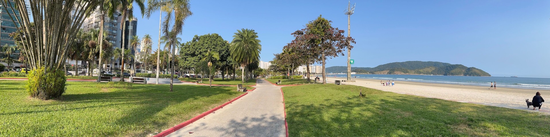 Santos, Brazil. Aparecida Beach, panoramic view from the waterfront gardens.