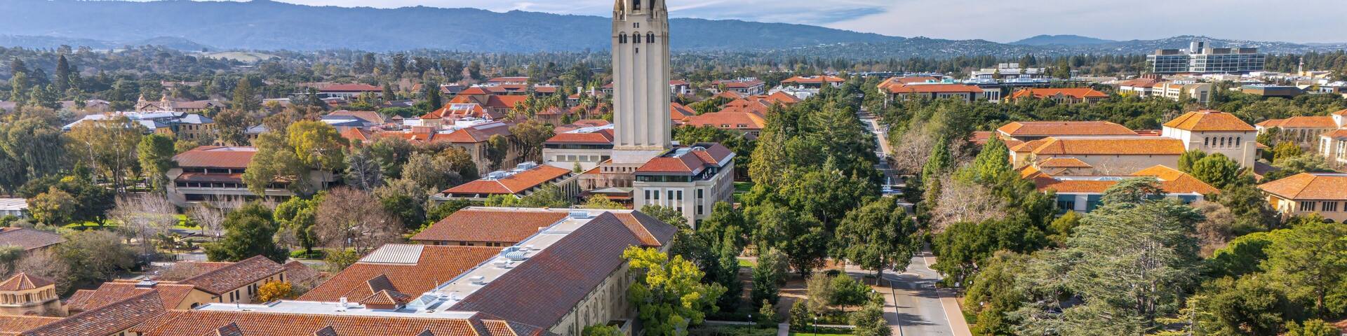 Aerial view of Stanford University, Palo Alto, Silicon Valley, California, USA.
