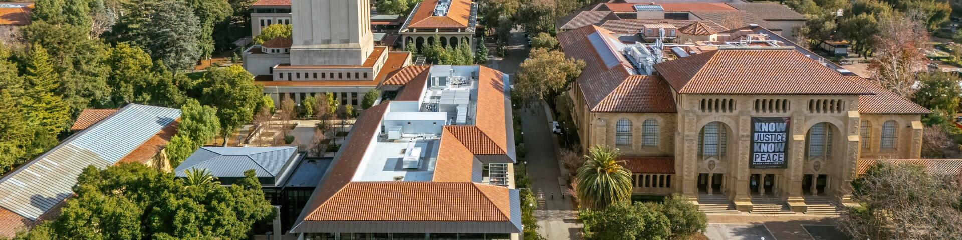Aerial view of Stanford University, Palo Alto, Silicon Valley, California, USA.