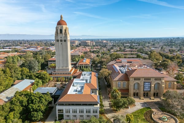 Aerial view of Stanford University, Palo Alto, Silicon Valley, California, USA.