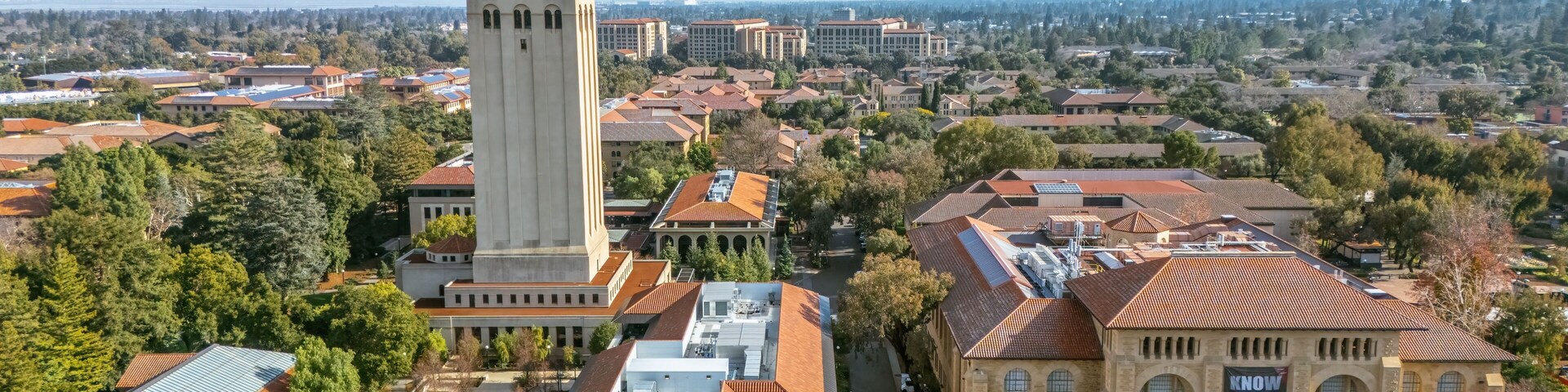 Aerial view of Stanford University, Palo Alto, Silicon Valley, California, USA.