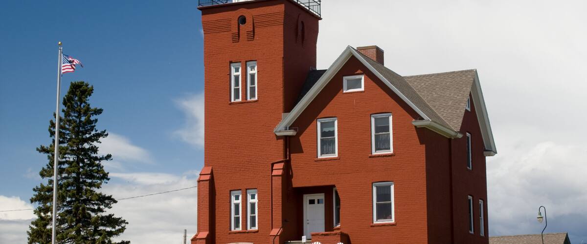 Two Harbors Lighthouse on Lake Superior in Minnesota. Two Harbors Lighthouse is listed on the National Register of Historic Places built in 1821