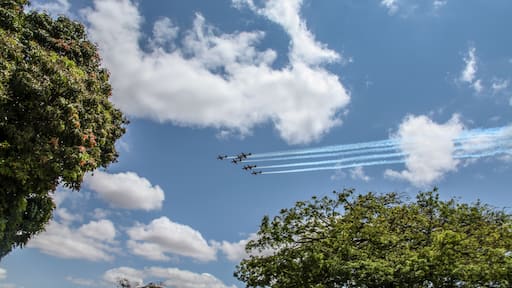 Brasilia, October 29, 2019: FAB, Brazilian Air Force, Smoke Squad, in the sky of the Brazilian capital, maneuvers and stunts in celebration of Brazil's Independence Day - September 7