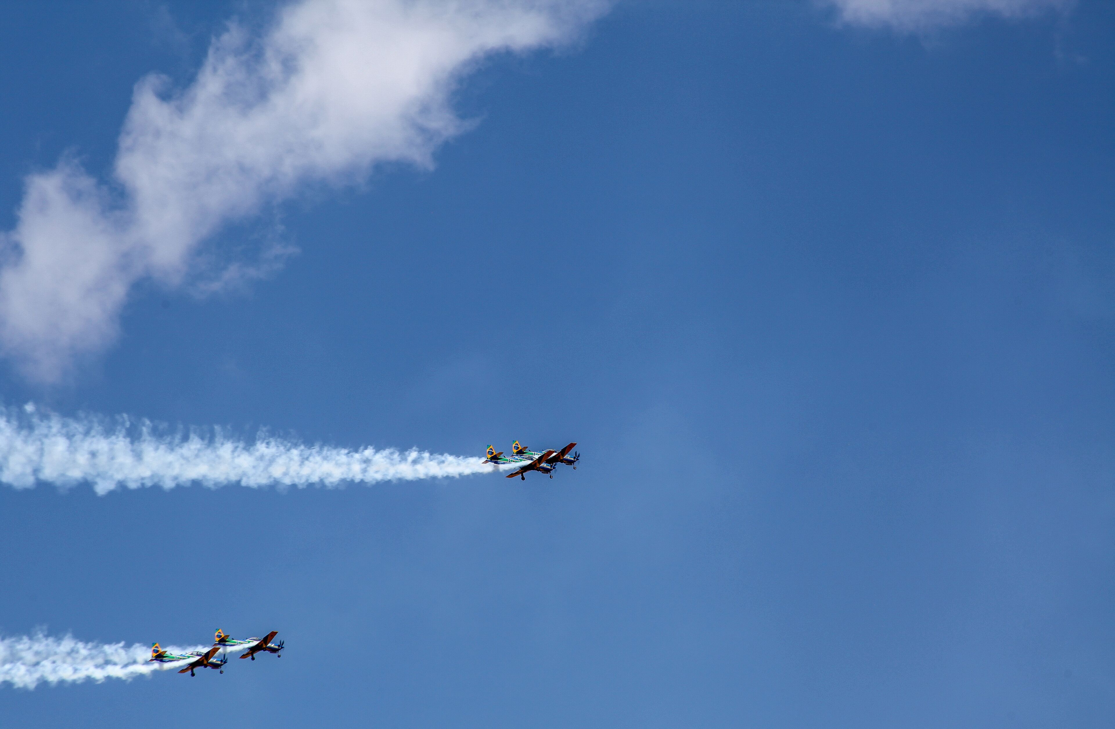 Brasilia, October 29, 2019: FAB, Brazilian Air Force, Smoke Squadron, in the sky of the Brazilian capital, a stunt show and commemorative maneuvers of Brazil Independence Day - September 7