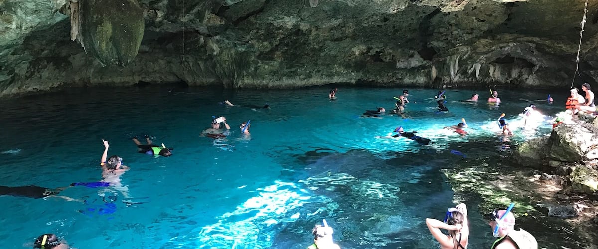 Dos Ojos Cenote in Mexico, great swimming hole with option for scuba diving through into cave of bats