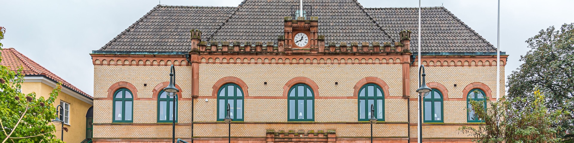 town hall and square in Sjobo, Skane