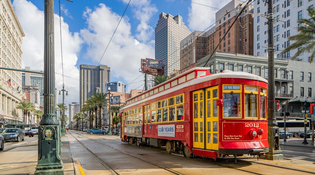 Canal Street showing railway items, street scenes and a city