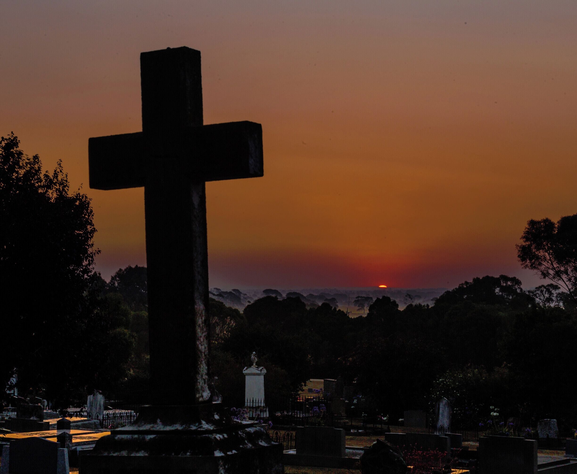 Sunset from the Winchelsea Cemetery on a hot and dry evening. Winchelsea is on the Princes Highway between Colac and Geelong and has many interesting places for photographers, not widely known. 