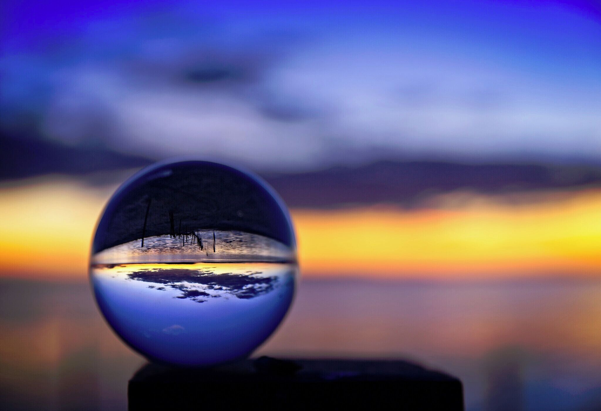 Sunset over Lake Murdeduke, Winchelsea, as seen through my glass ball.