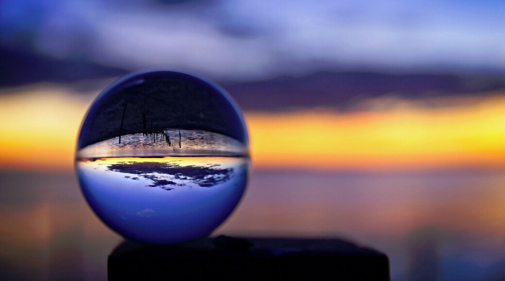 Sunset over Lake Murdeduke, Winchelsea, as seen through my glass ball.