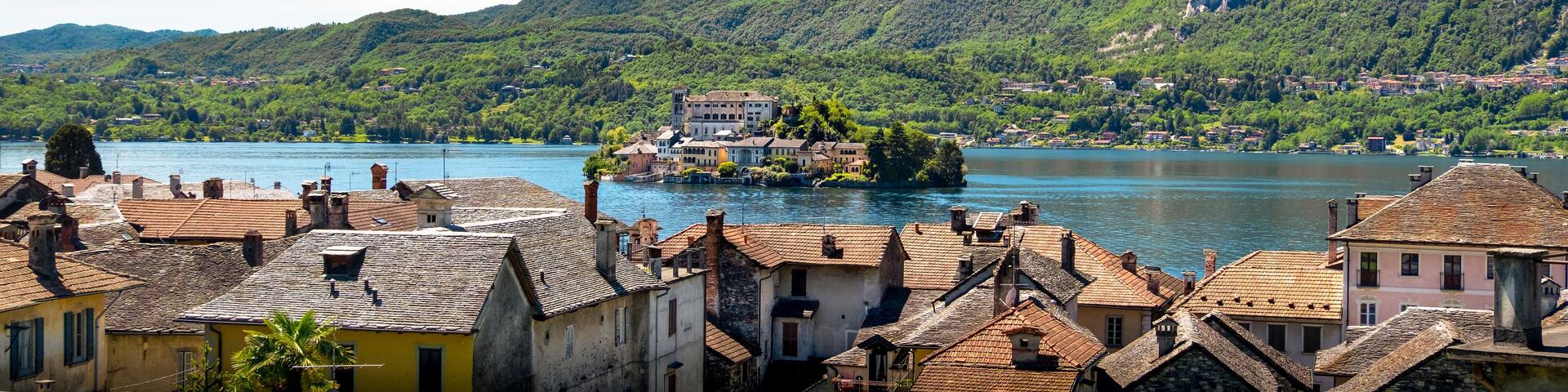 Orta lake horizontal italy lake aerial San Giulio island novara province piedmont region