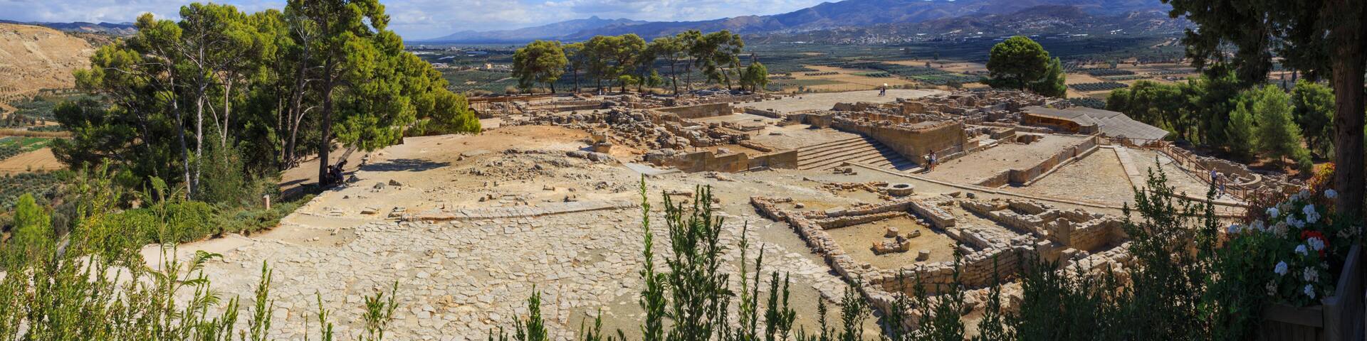 Panorama of ruins of the ancient Minoan Palace of Phaistos, Creete, Greece. The panoramic image has been stitched from multiple photos.