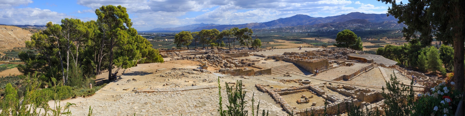 Panorama of ruins of the ancient Minoan Palace of Phaistos, Creete, Greece. The panoramic image has been stitched from multiple photos.