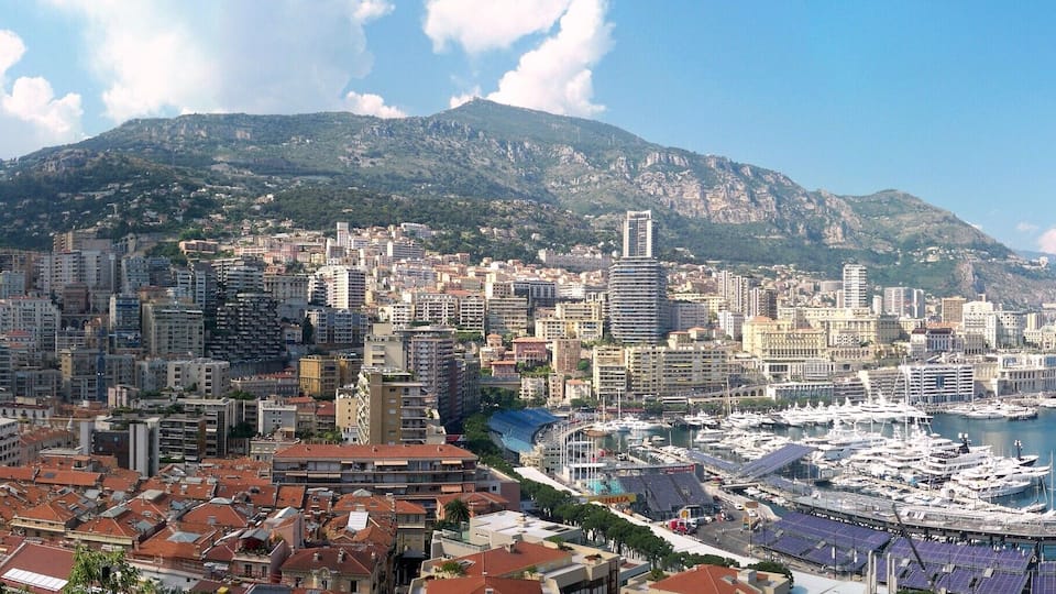 Panorama of La Condamine and Monte Carlo from the lookout near the Prince's Palace of Monaco in Monaco-Ville.