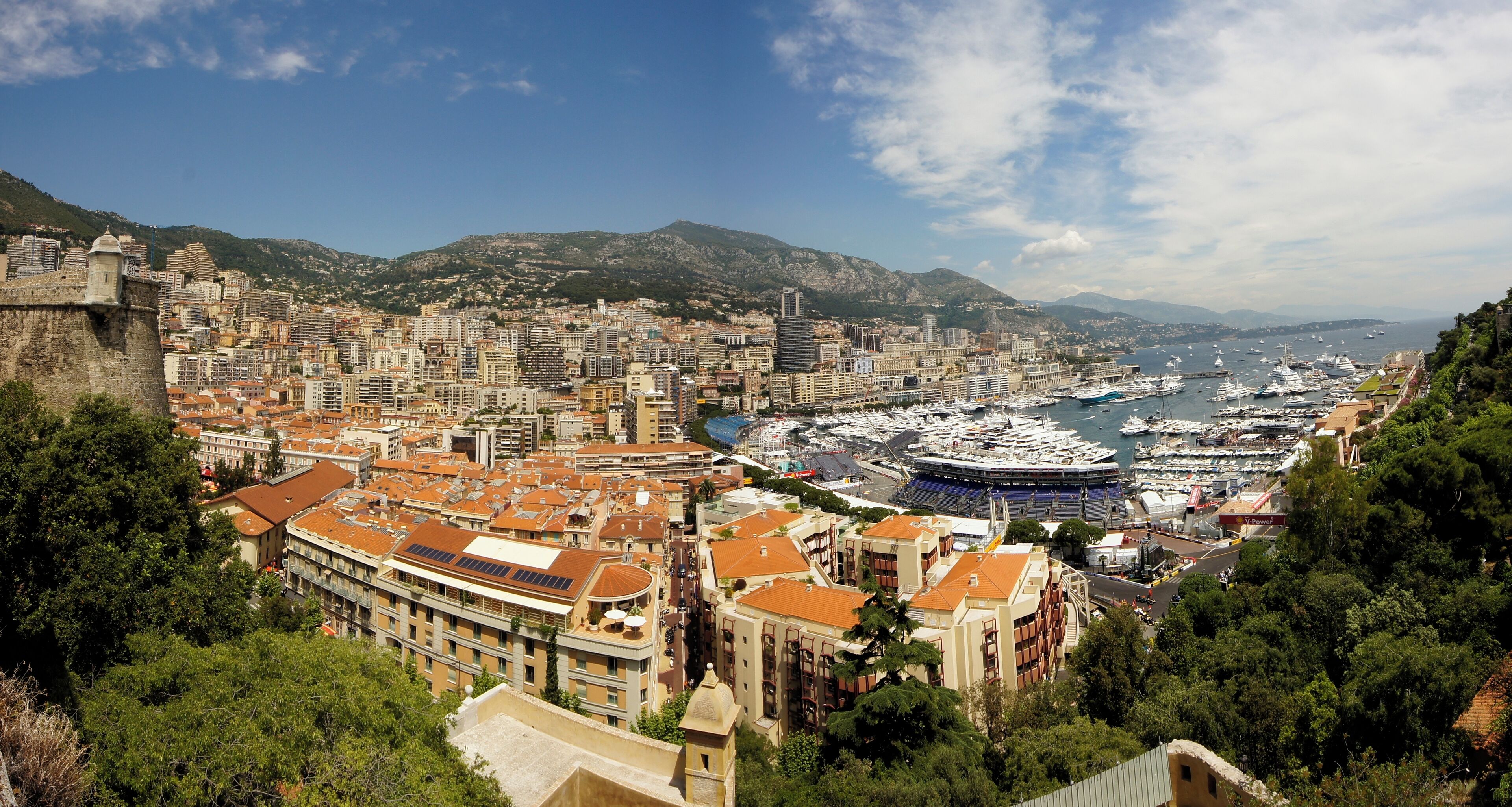 View over Monaco harbor during formula 1 weekend.