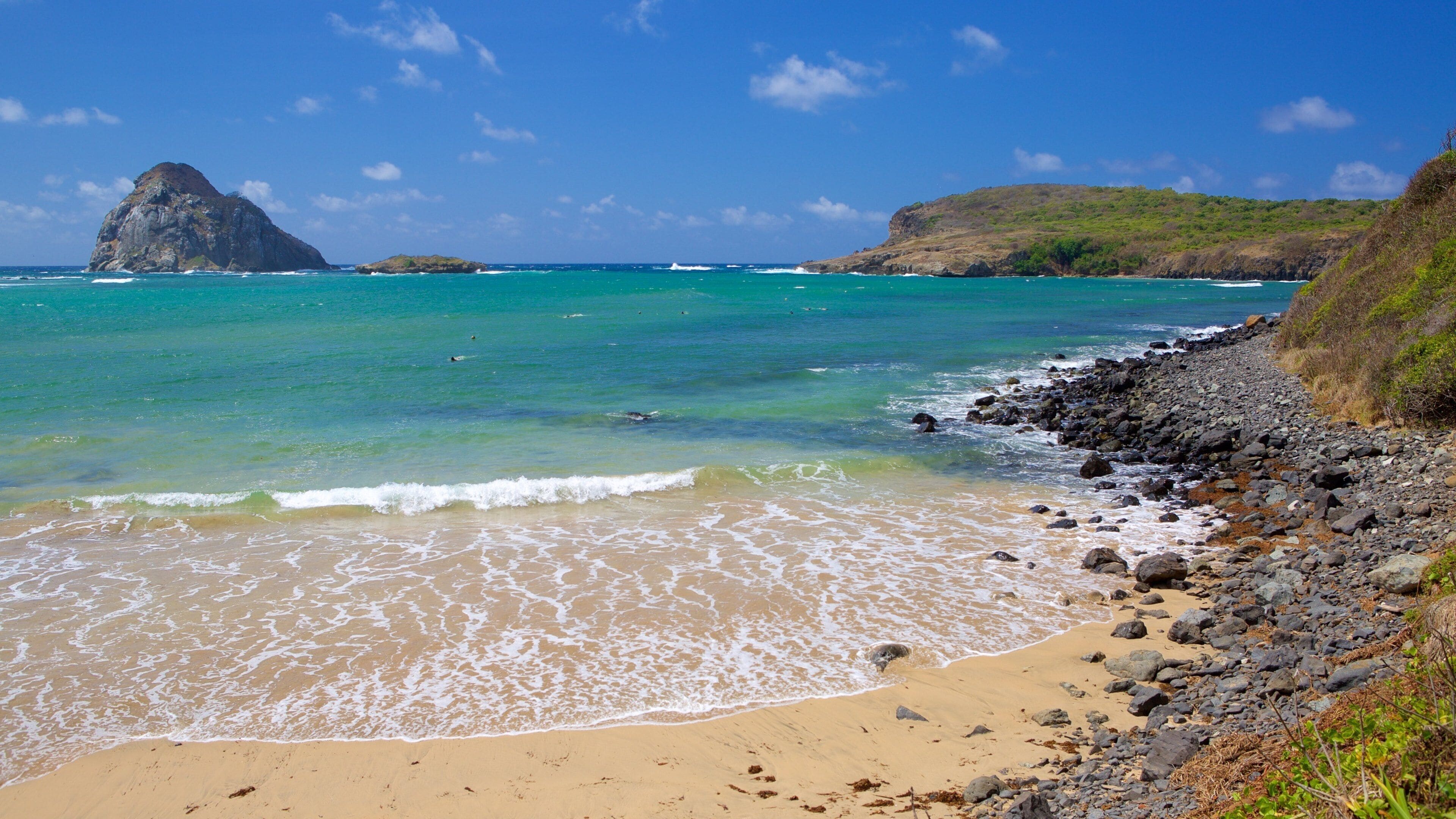 Sueste-stranden som viser bølger, kyst og fjell