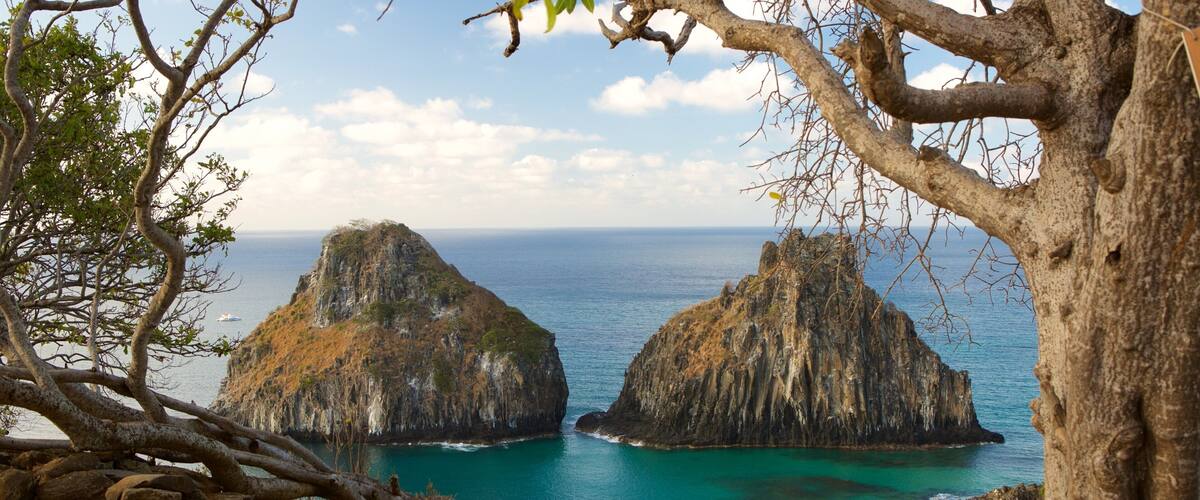 Morro Dois Irmãos que inclui litoral rochoso e paisagens litorâneas