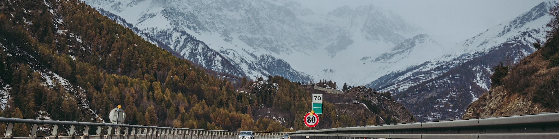 BARDONECCHIA, ITALY / NOVEMBER 2019: View of the Alps along the road to the Frejus tunnel