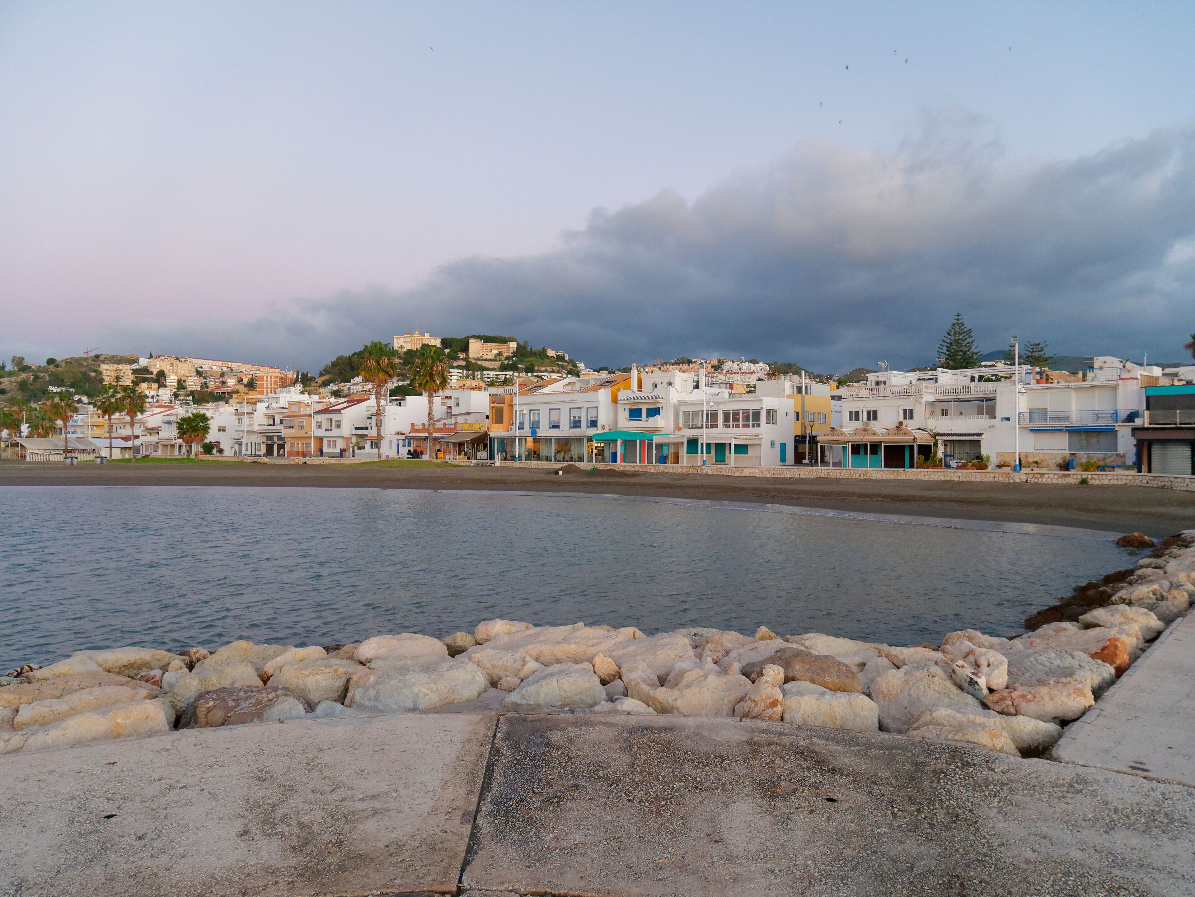 Malaga, Spain - December 14, 2018: View of the Village at Pedregalejo Beach