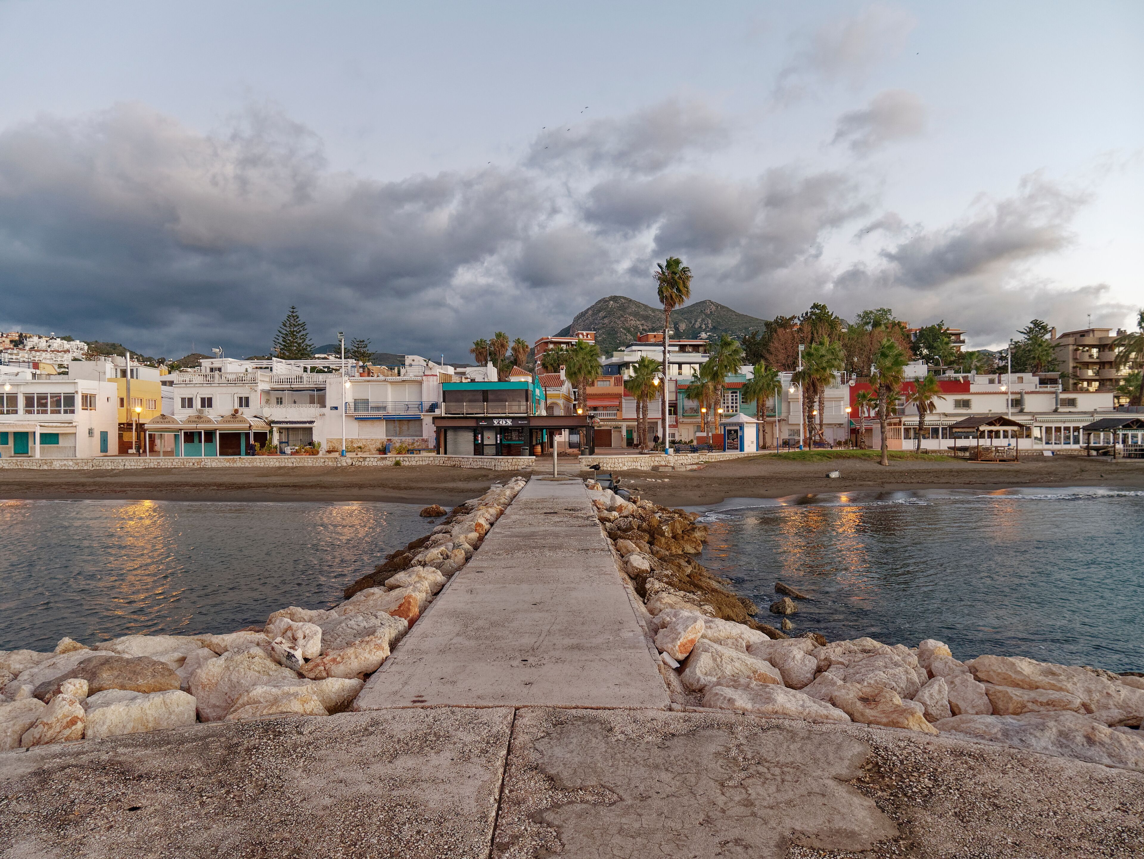 Malaga, Spain - December 14, 2018: View of the Village at Pedregalejo Beach