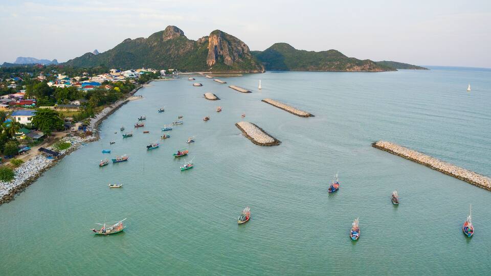 aerial view of klong wan harbor prachuap khiri khan southern of thailand