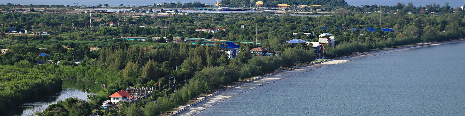 Aerial view of Prachuap Khiri Khan Bay View from Khao Lom Muak, Ao Manao, Prachuap Khiri Khan Province, Thailand