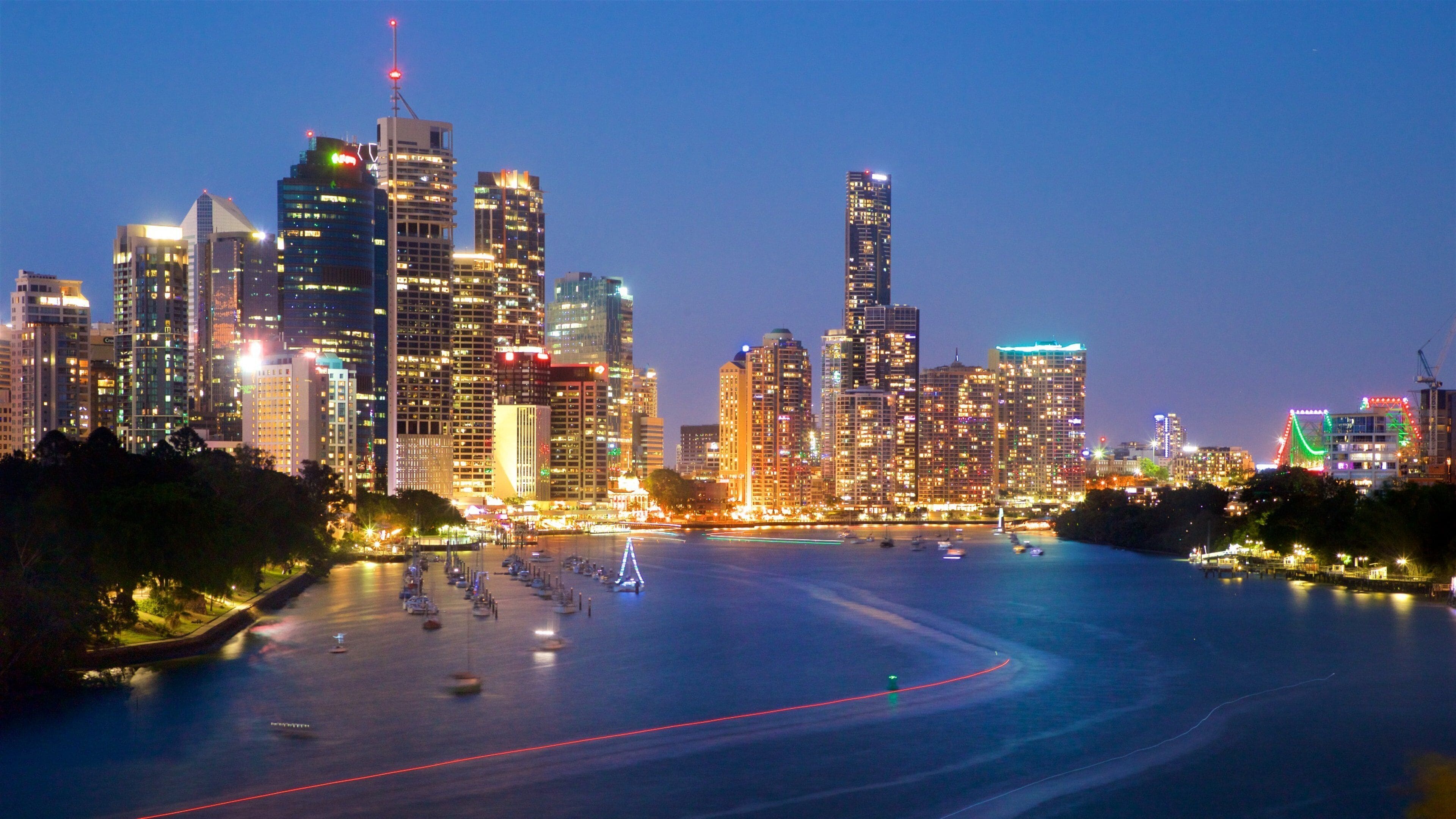 Kangaroo Point Cliffs featuring a high rise building, landscape views and night scenes