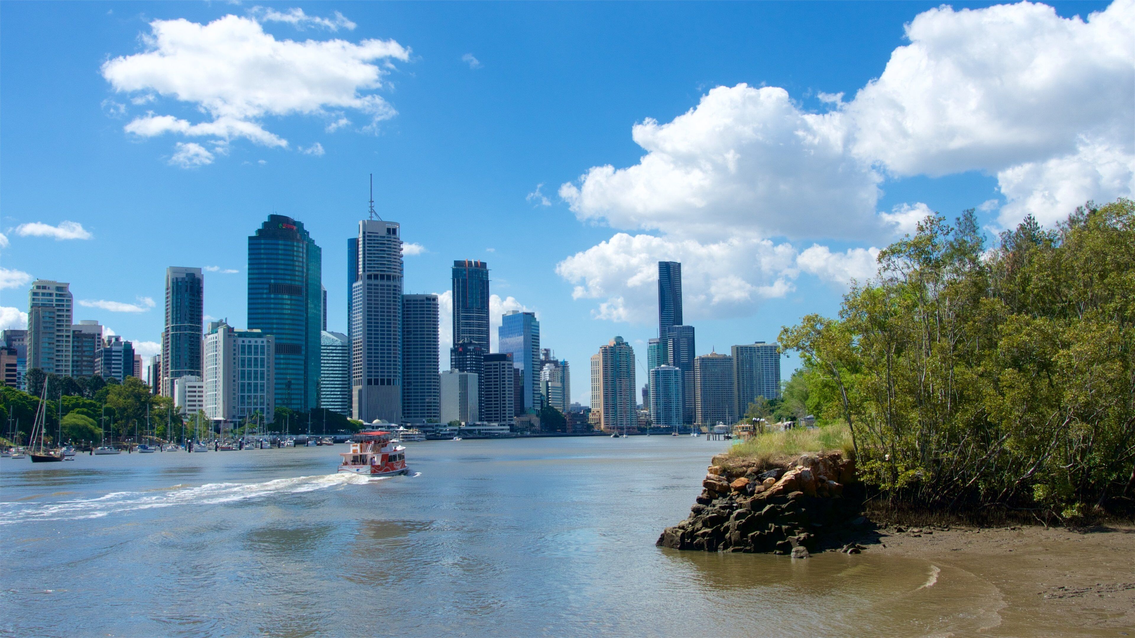 Falaises de Kangaroo Point qui includes rivière ou ruisseau, ville et navigation