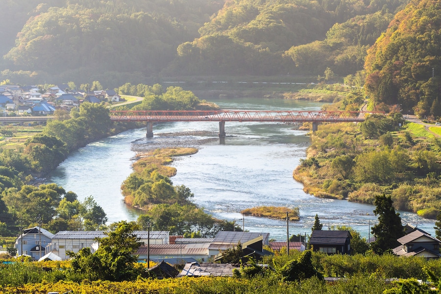 Beautiful view of the Chikuma river in Iiyama city,Nagano, Japan