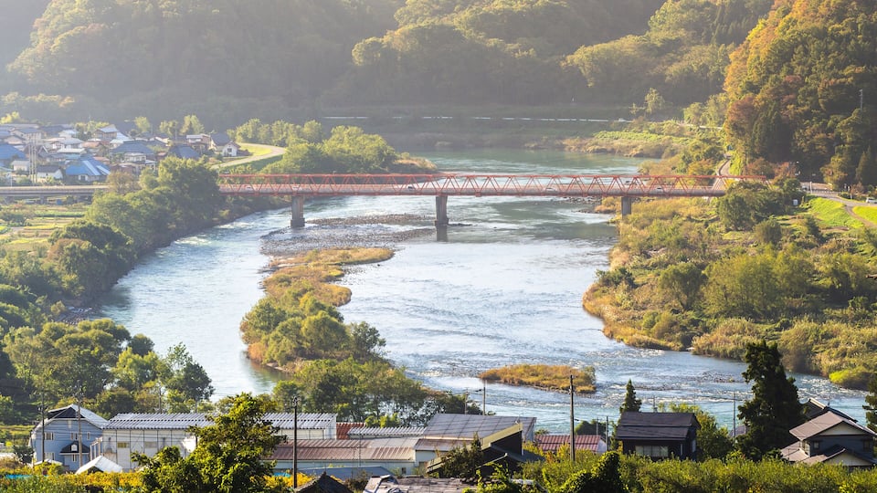 Beautiful view of the Chikuma river in Iiyama city,Nagano, Japan