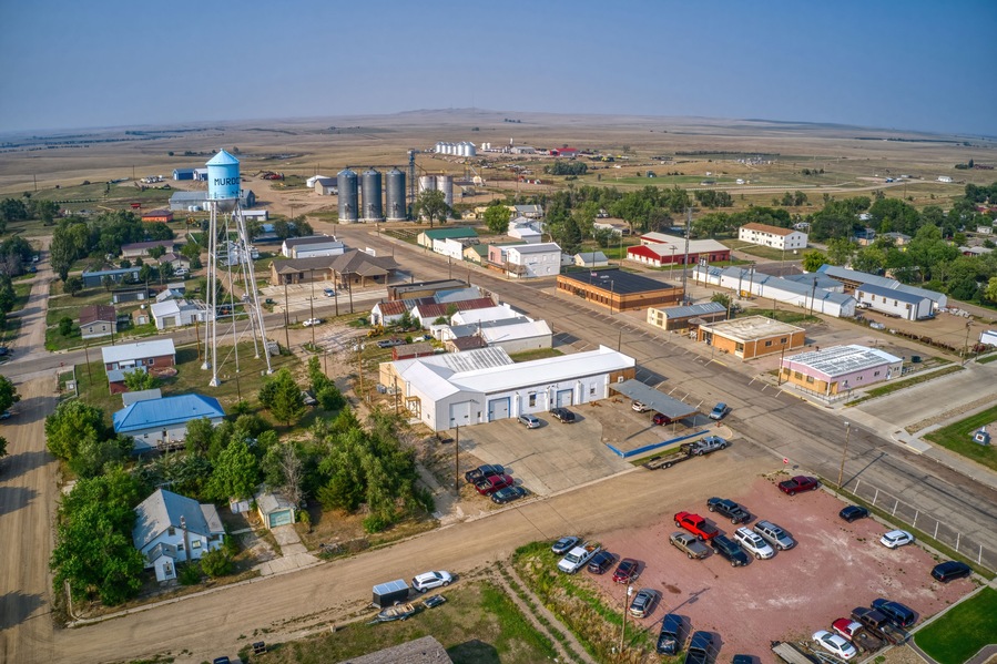 Aerial View of Murdo, South Dakota during a hot, dry Summer