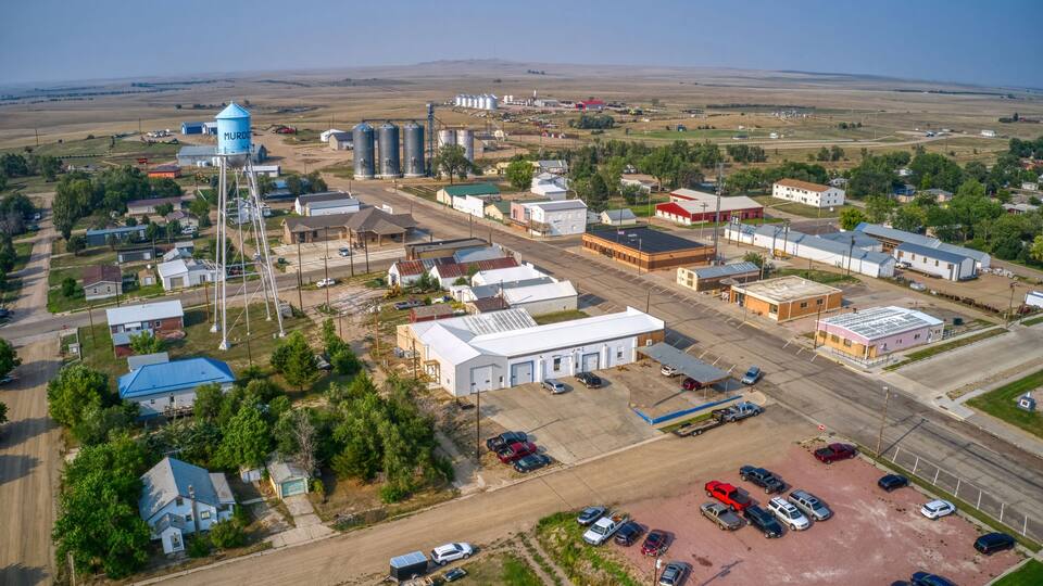 Aerial View of Murdo, South Dakota during a hot, dry Summer