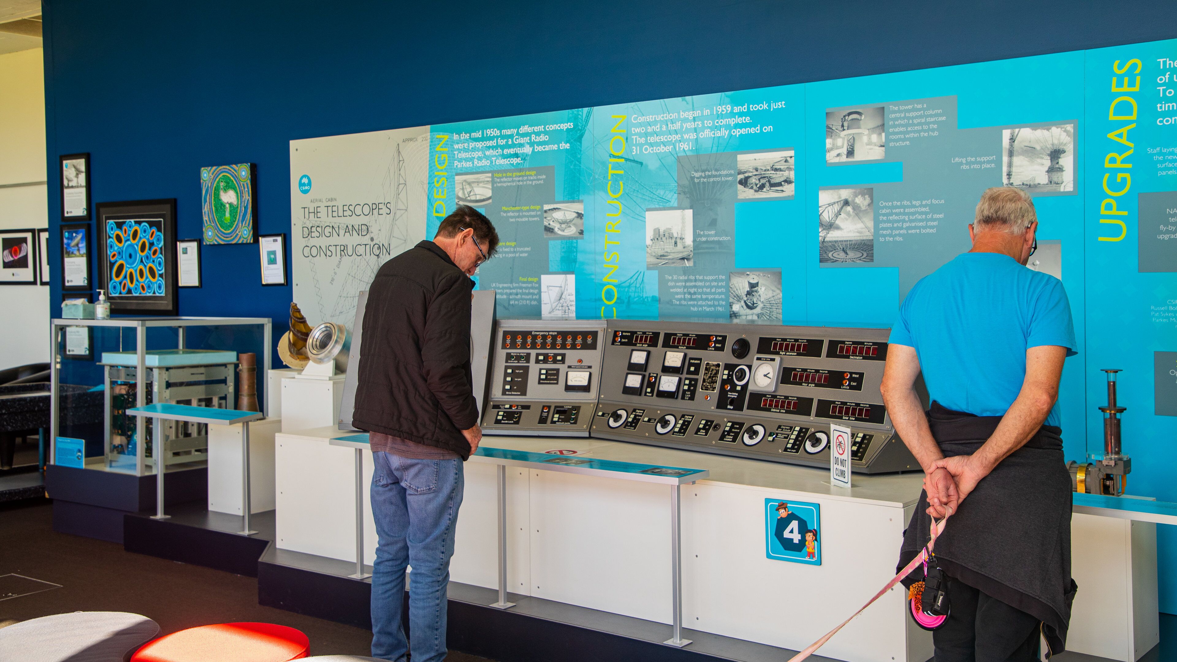 CSIRO Parkes Observatory showing an observatory and interior views as well as an individual male