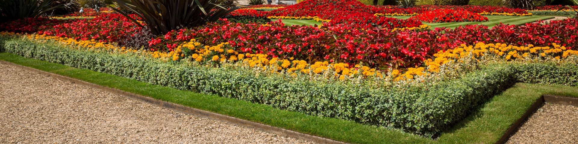 Scenic view of the parterre gardens at Waddesdon manor in full bloom