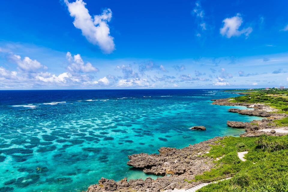Sea, reef, landscape. Okinawa, Japan, Asia.