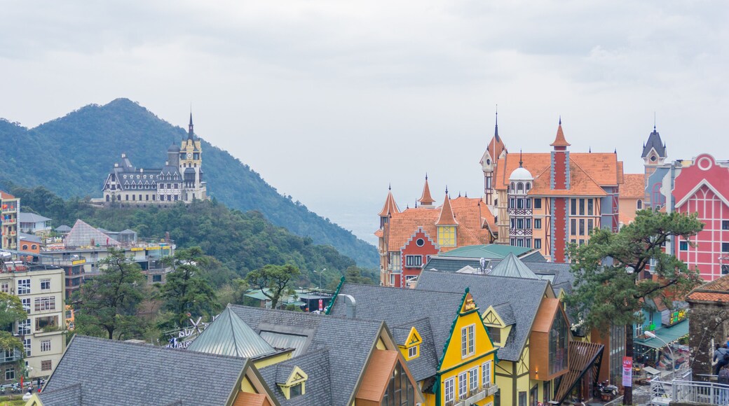 Houses and church of European architecture in Tam Dao, a tourists attraction in Vietnam